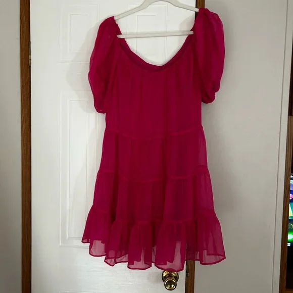 Tiered Ruffle Pink Mini Dress - Picture 1 of 5